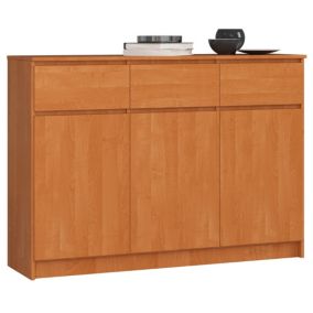 Commode AKORD K140 Aulne 138 cm 3 portes 3 tiroirs façade Aulne 6 étagères 138x40x99 cm