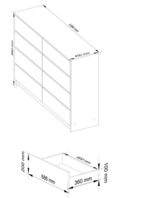 Commode AKORD K140 Aulne 138 cm 8 tiroirs façade Aulne 138x40x99 cm