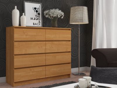 Commode AKORD K140 Aulne 138 cm 8 tiroirs façade Aulne 138x40x99 cm
