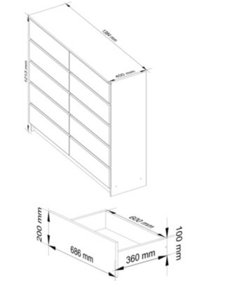 Commode AKORD K140 Blanche 138 cm 10 tiroirs façade Blanche 138x40x121 cm