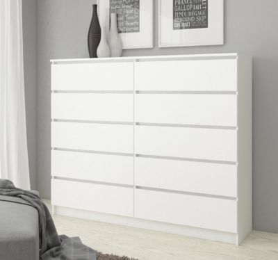 Commode AKORD K140 Blanche 138 cm 10 tiroirs façade Blanche 138x40x121 cm