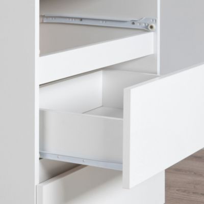 Commode AKORD K140 Blanche 138 cm 3 portes 3 tiroirs façade Blanche 6 étagères 138x40x99 cm