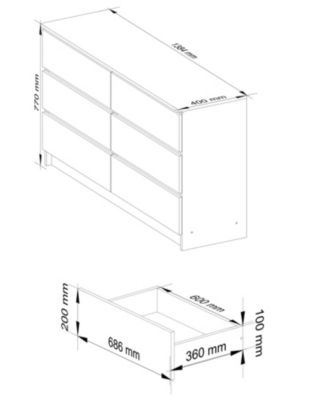 Commode AKORD K140 Blanche 138 cm 6 tiroirs façade Blanche 138x40x77 cm