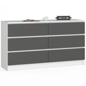 Commode AKORD K140 Blanche 138 cm 6 tiroirs façade Gris Graphite 138x40x77 cm