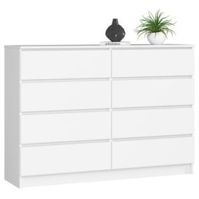 Commode AKORD K140 Blanche 138 cm 8 tiroirs façade Blanche 138x40x99 cm