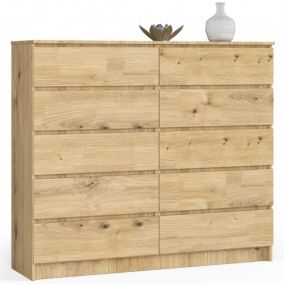 Commode AKORD K140 Chêne Artisan 138 cm 10 tiroirs façade Chêne Artisan 138x40x121 cm