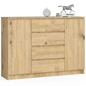 Commode AKORD K140 Chêne Artisan 138 cm 2 portes 4 tiroirs façade Chêne Artisan 4 étagères 138x40x99 cm