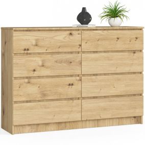 Commode AKORD K140 Chêne Artisan 138 cm 8 tiroirs façade Chêne Artisan 138x40x99 cm