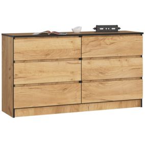 Commode AKORD K140 Chêne Craft 138 cm 6 tiroirs façade Chêne Craft 138x40x77 cm