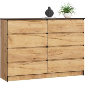 Commode AKORD K140 Chêne Craft 138 cm 8 tiroirs façade Chêne Craft 138x40x99 cm