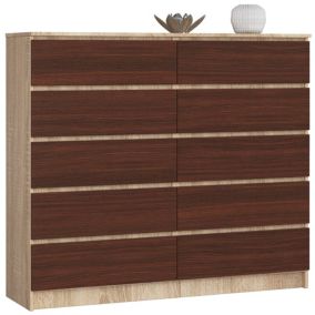 Commode AKORD K140 Chêne Sonoma 138 cm 10 tiroirs façade Wengé 138x40x121 cm