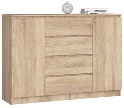 Commode AKORD K140 Chêne Sonoma 138 cm 2 portes 4 tiroirs façade Chêne Sonoma 4 étagères 138x40x99 cm