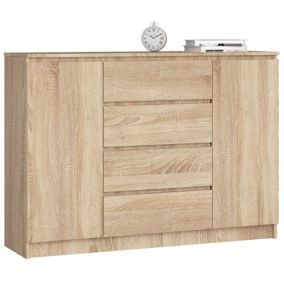 Commode AKORD K140 Chêne Sonoma 138 cm 2 portes 4 tiroirs façade Chêne Sonoma 4 étagères 138x40x99 cm