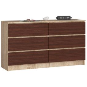 Commode AKORD K140 Chêne Sonoma 138 cm 6 tiroirs façade Wengé 138x40x77 cm