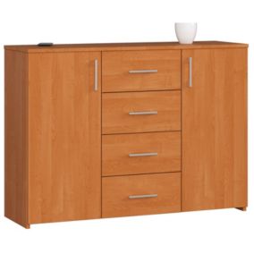 Commode AKORD K45 Aulne 110 cm 2 portes 4 tiroirs façade Aulne 4 étagères 110x35x80 cm