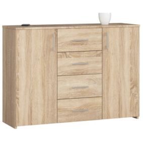 Commode AKORD K45 Chêne Sonoma 110 cm 2 portes 4 tiroirs façade Chêne Sonoma 4 étagères 110x35x80 cm