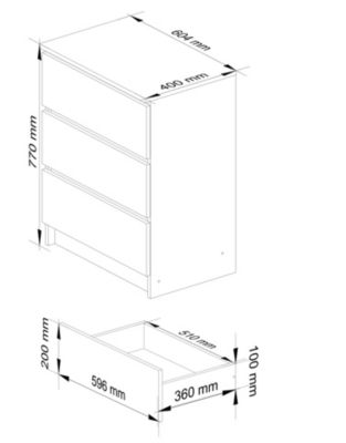 Commode AKORD K60 Blanche 60 cm 3 tiroirs façade Blanche 60x40x77 cm