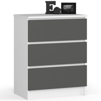 Commode AKORD K60 Blanche 60 cm 3 tiroirs façade Gris Graphite 60x40x77 cm