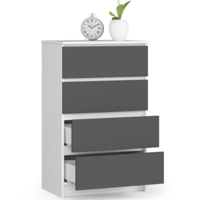 Commode AKORD K60 Blanche 60 cm 4 tiroirs façade Gris Graphite 60x40x99 cm