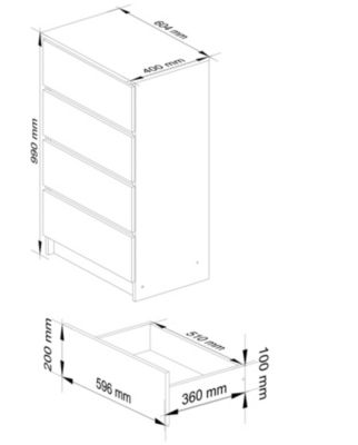 Commode AKORD K60 Blanche 60 cm 4 tiroirs façade Gris Graphite 60x40x99 cm