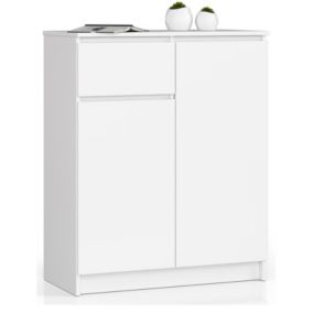 Commode AKORD K80 Blanche 80 cm 2 portes 1 tiroir façade Blanche 4 étagères 80x40x99 cm