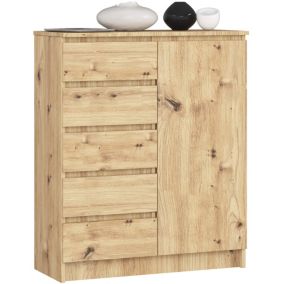 Commode AKORD K80 Chêne Artisan 80 cm 1 porte 5 tiroirs 3 étagères 80x35x97 cm