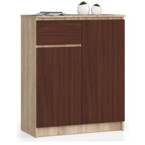 Commode AKORD K80 Chêne Sonoma 80 cm 2 portes 1 tiroir façade Wengé 4 étagères 80x40x99 cm