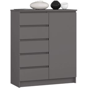 Commode AKORD K80 Gris Graphite 80 cm 1 porte 5 tiroirs 3 étagères 80x35x97 cm