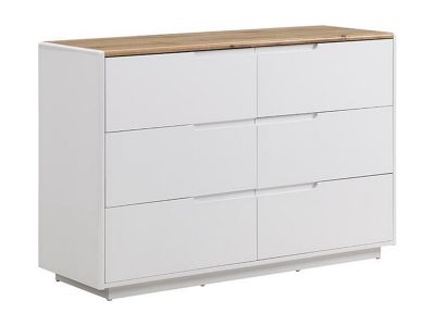 Commode AMANI - 6 tiroirs - MDF - Blanc laqué et Chêne