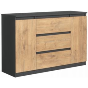Commode, anthracite, chêne lancelot, 120 x 78 x 39 cm, 2  portes, 3 tiroirs