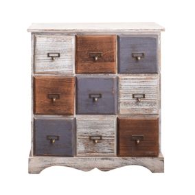 Commode Armoire 9 Tiroirs Bois Blanc Marron Gris Vintage 63x60x23
