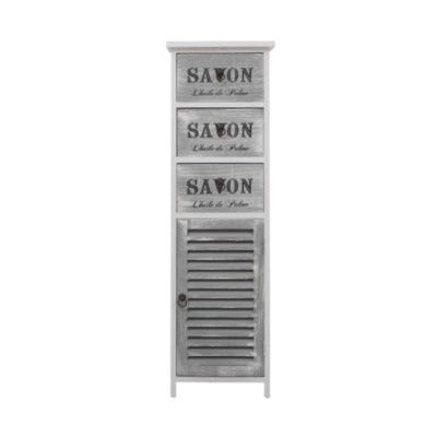 Commode Armoire Blanc Gris 3 Tiroirs Porte Bois 102x32x27