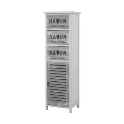 Commode Armoire Blanc Gris 3 Tiroirs Porte Bois 102x32x27