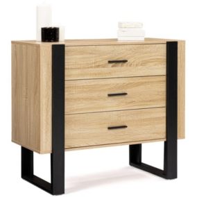 Commode Armoire Bois Hetre 3 Tiroirs Design Industriel Salon