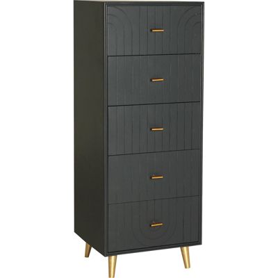 Commode art déco en bois gris finition dorée élégante 45 x 40 x 116 cm Gris foncé et doré élégant