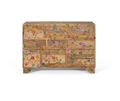 Commode avec 10 tiroirs sculptés à la main en bois de manguier