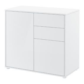 Commode avec 2 Tiroirs 2 Portes Paarl  74 x 79 x 36 cm Blanc Brillant en.casa