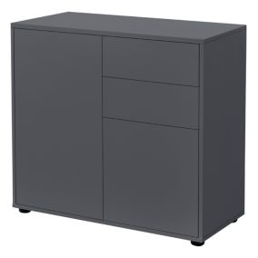 Commode avec 2 Tiroirs 2 Portes Paarl  74 x 79 x 36 cm Gris Foncé Mat en.casa