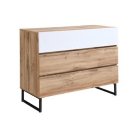Commode avec 3 tiroirs - Coloris : Naturel et blanc - CEVANIA
