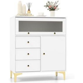 Commode avec 3 Tiroirs et 2 Compartiments Clôturés-1 Porte Ouverte et 1 Porte Rabattable-Pieds en Métal Solides-80x40x95,5CM