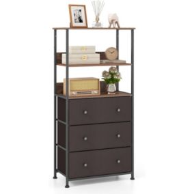 Commode avec 3 Tiroirs et Etagères Ouvertes Cadre en Métal Meuble Rangement Verticale avec Bacs en Tissu Amovibles
