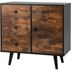 Commode avec 3 Tiroirs et Porte Meuble de Rangement avec Étagère Réglable Dispositif Anti-Renversement