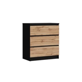 Commode Avec 3 Tiroirs Noir / Chêne Wotan, 70 X 39 X 79 Cm