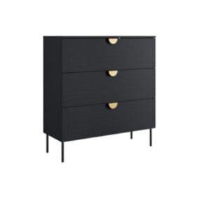Commode avec 3 tiroirs - Noir et doré - NATANIEL