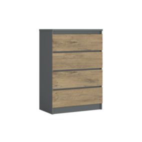 Commode Avec 4 Tiroirs Anthracite / Chêne Lancelot, 70 X 39 X 101 Cm
