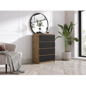 Commode Avec 4 Tiroirs Chêne Wotan / Noir, 70 X 39 X 101 Cm