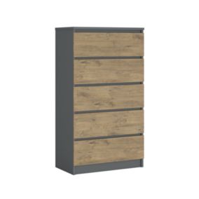 Commode Avec 5 Tiroirs Anthracite / Chêne Lancelot, 70 X 125 X 39 Cm
