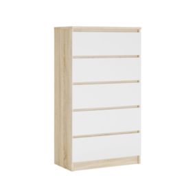 Commode Avec 5 Tiroirs Chêne Sonoma / Blanc, 70 X 125 X 39 Cm