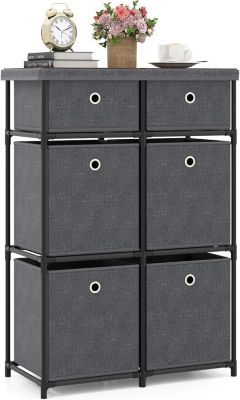 Commode avec 6/9 Tiroirs Pliables, Tour de Rangement avec Bacs en Tissu à Tirer Facilement & Cadre en Métal(6 Tiroirs,Gris)