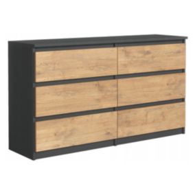 Commode Avec 6 Tiroirs, Anthracite / Chêne Lancelot, 120 X 79 X 39 Cm